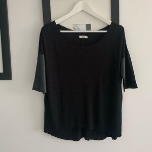 OAK + FORT Shirt Top w/Faux Leather Sleeves Size M